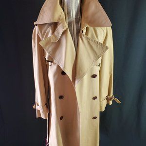 Etienne Aigner Vintage Trench Coat, Size 16, Raincoat, Khaki/Tan, Leather-trim